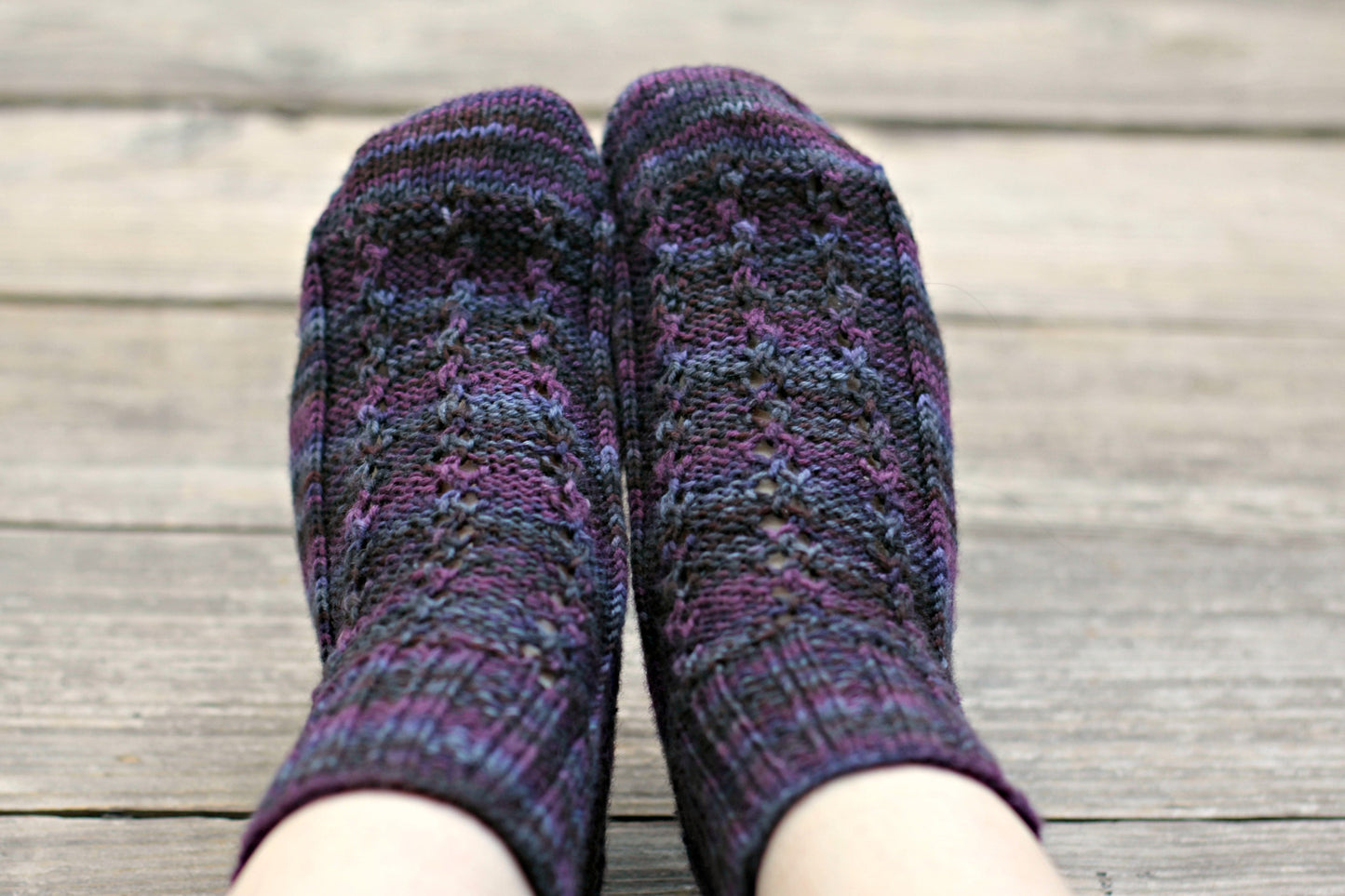 Knit socks for women in multicolor purple shades, wool socks