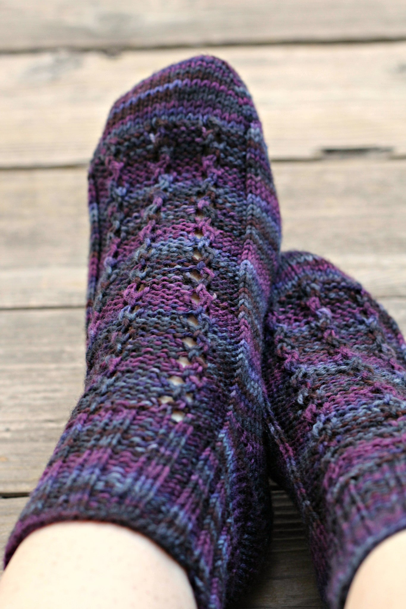 Knit socks for women in multicolor purple shades, wool socks