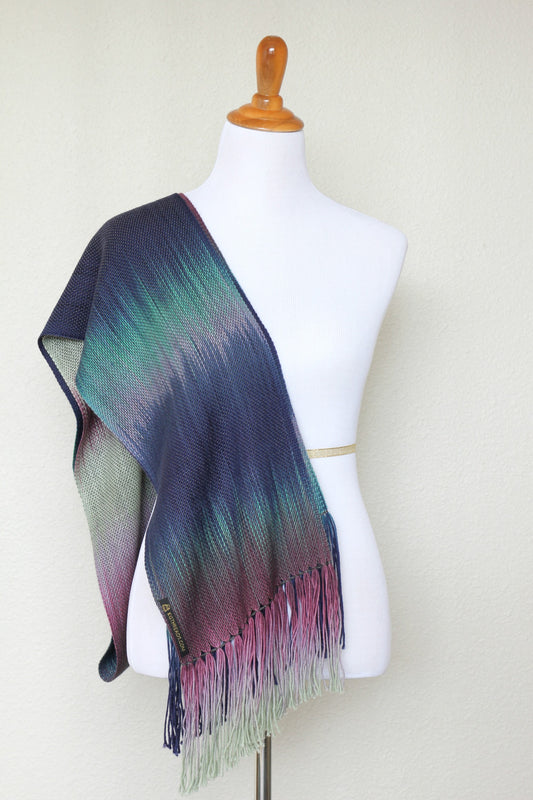 Woven scarf in purple, navy and green colors, gift for her