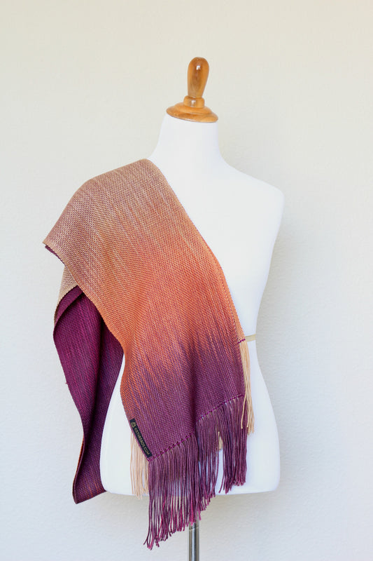 Woven scarf in fuchsia, orange and beige colors, gift for her