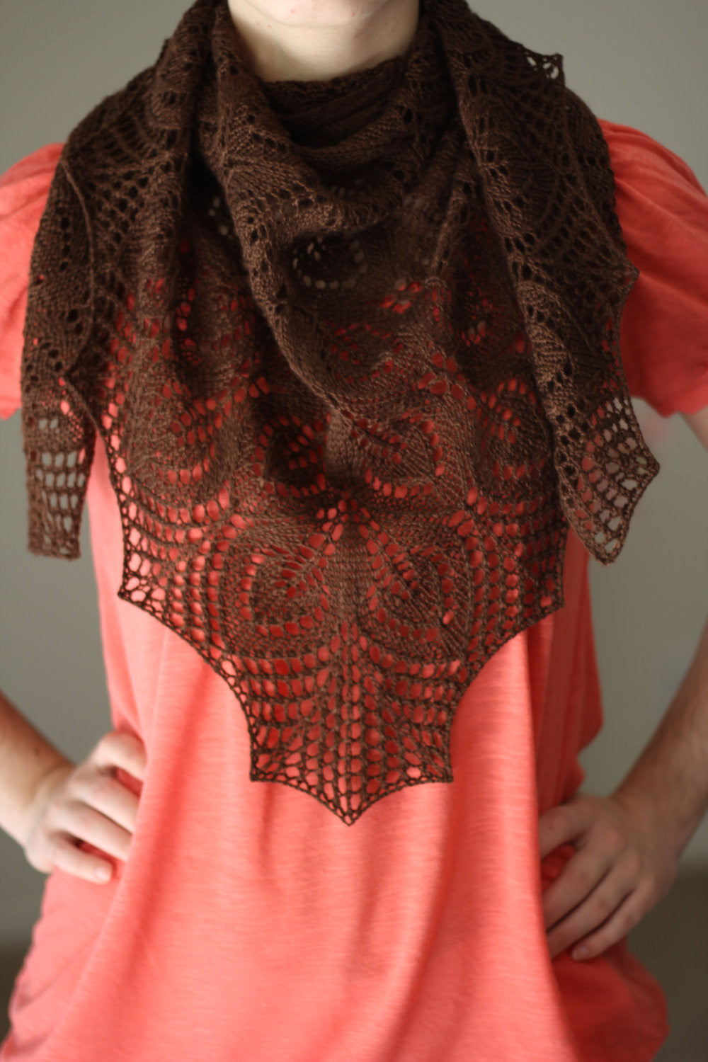 Knit shawl in coffee color, lace shawl, gift for her (22 colors available)