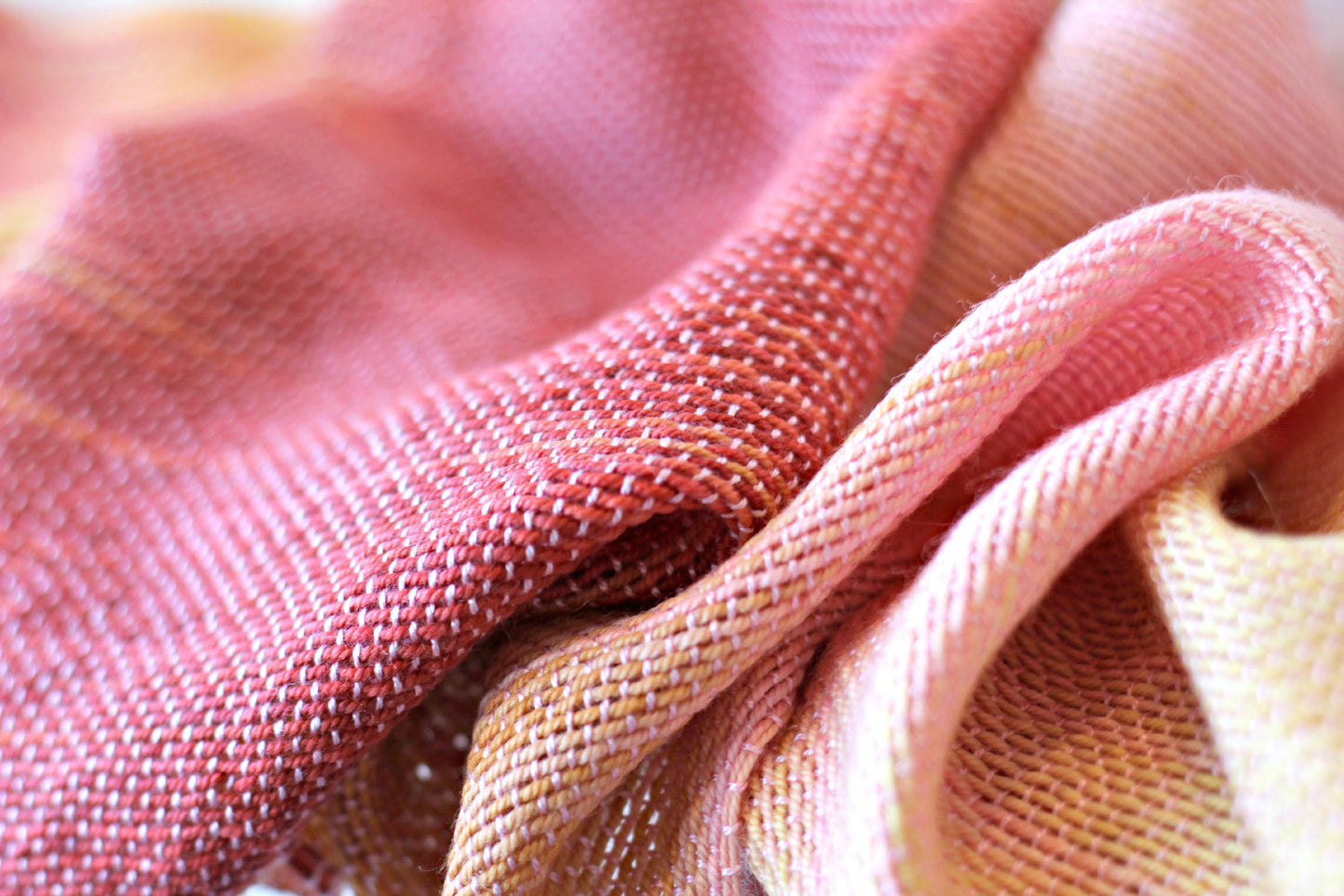 Hand woven scarf in red, yellow and pink colors, gift for her
