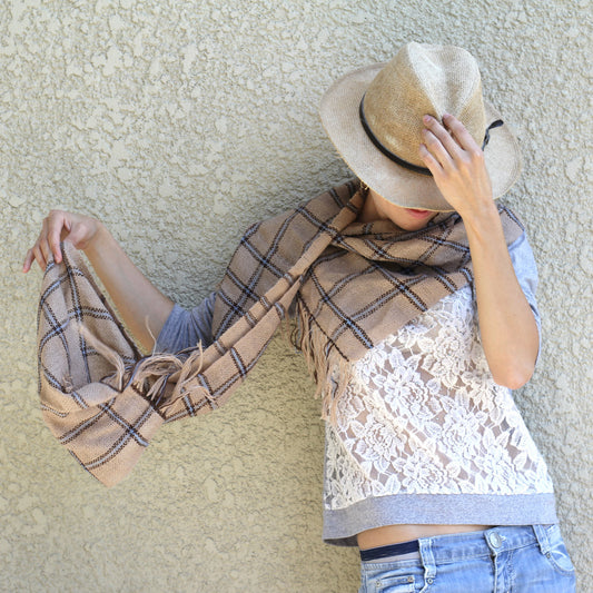 Beige tartan scarf