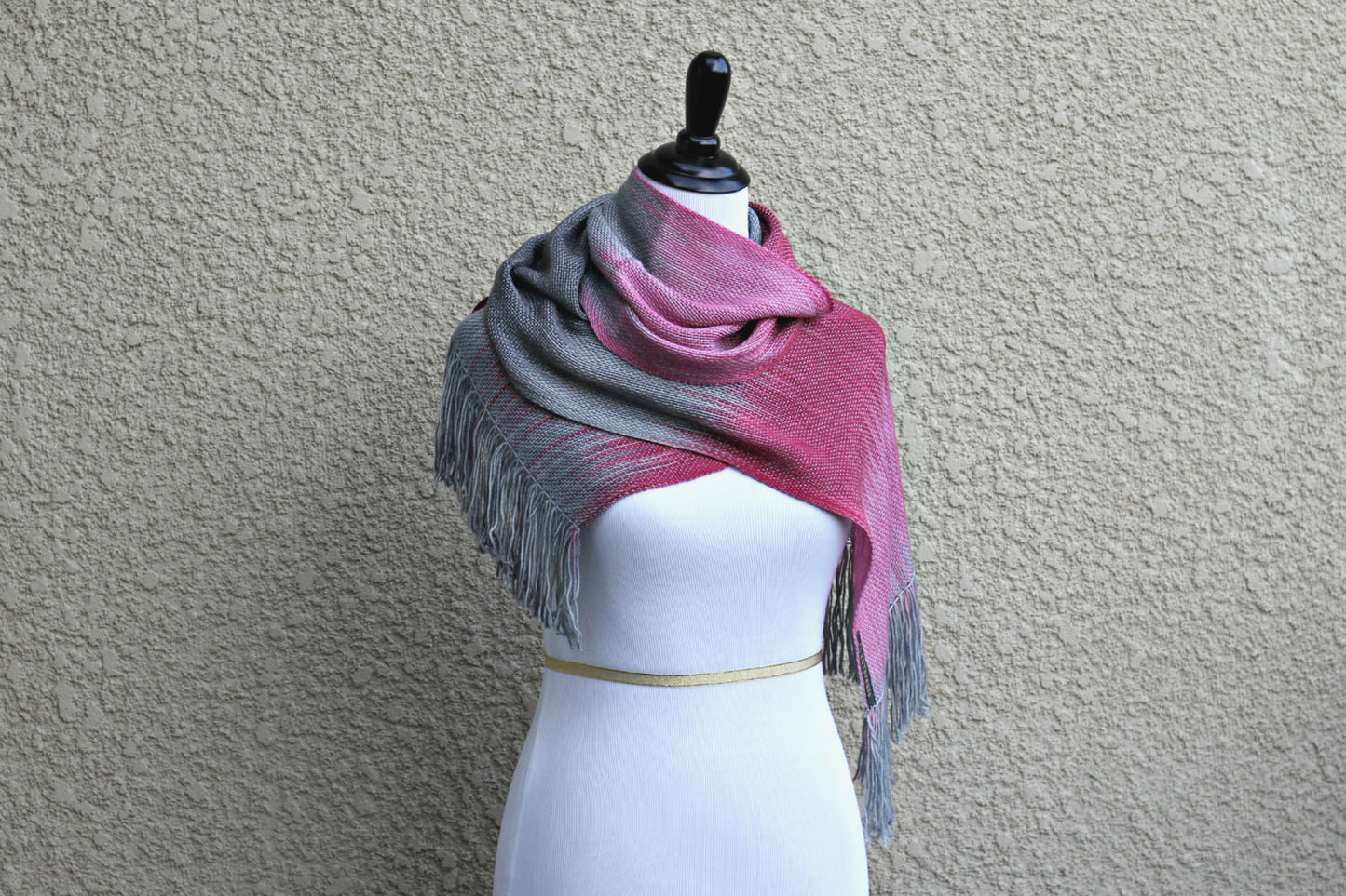 Woven pink and grey scarf