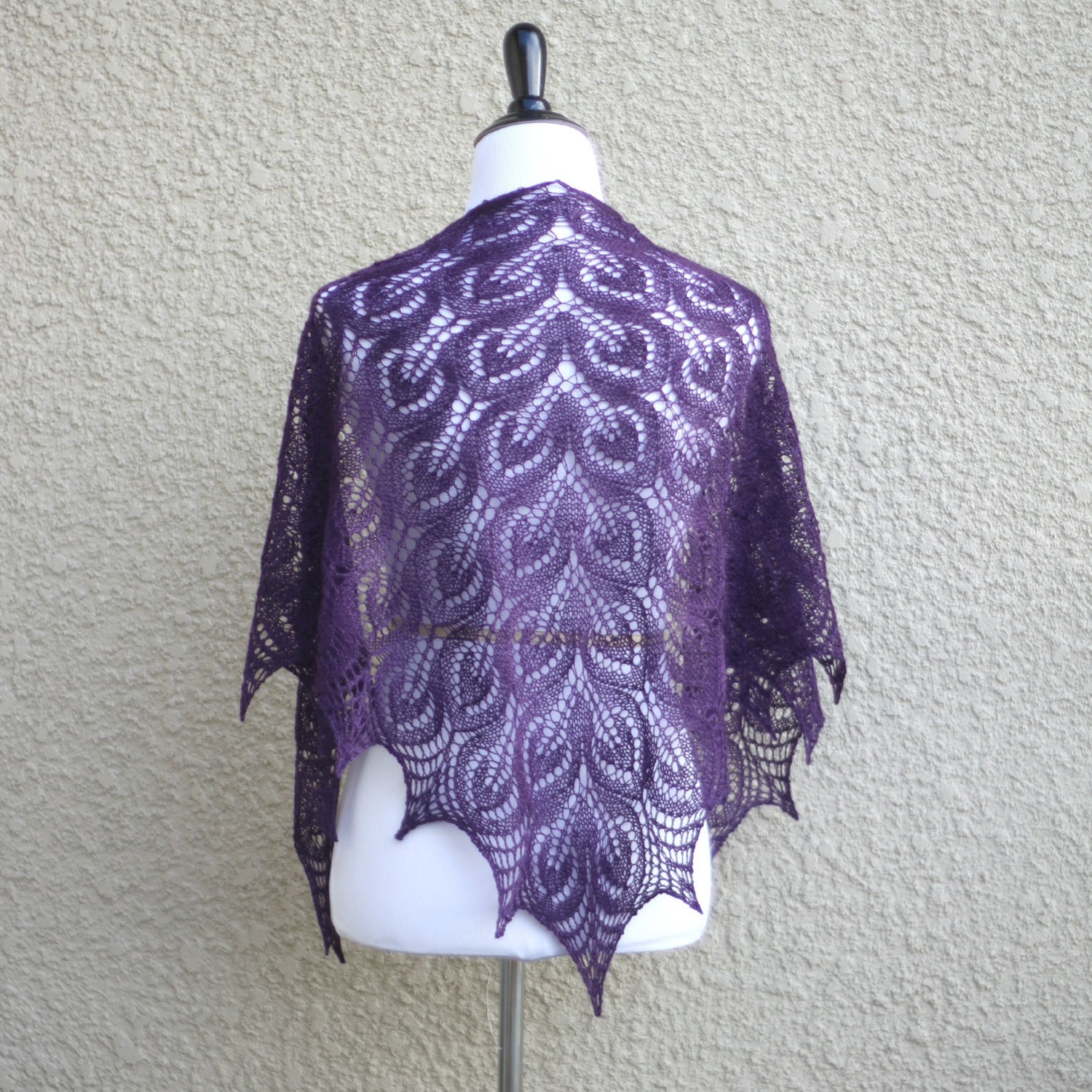 Knit shawl in purple color, lace shawl, gift for her