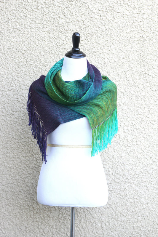 Peacock colorway woven scarf