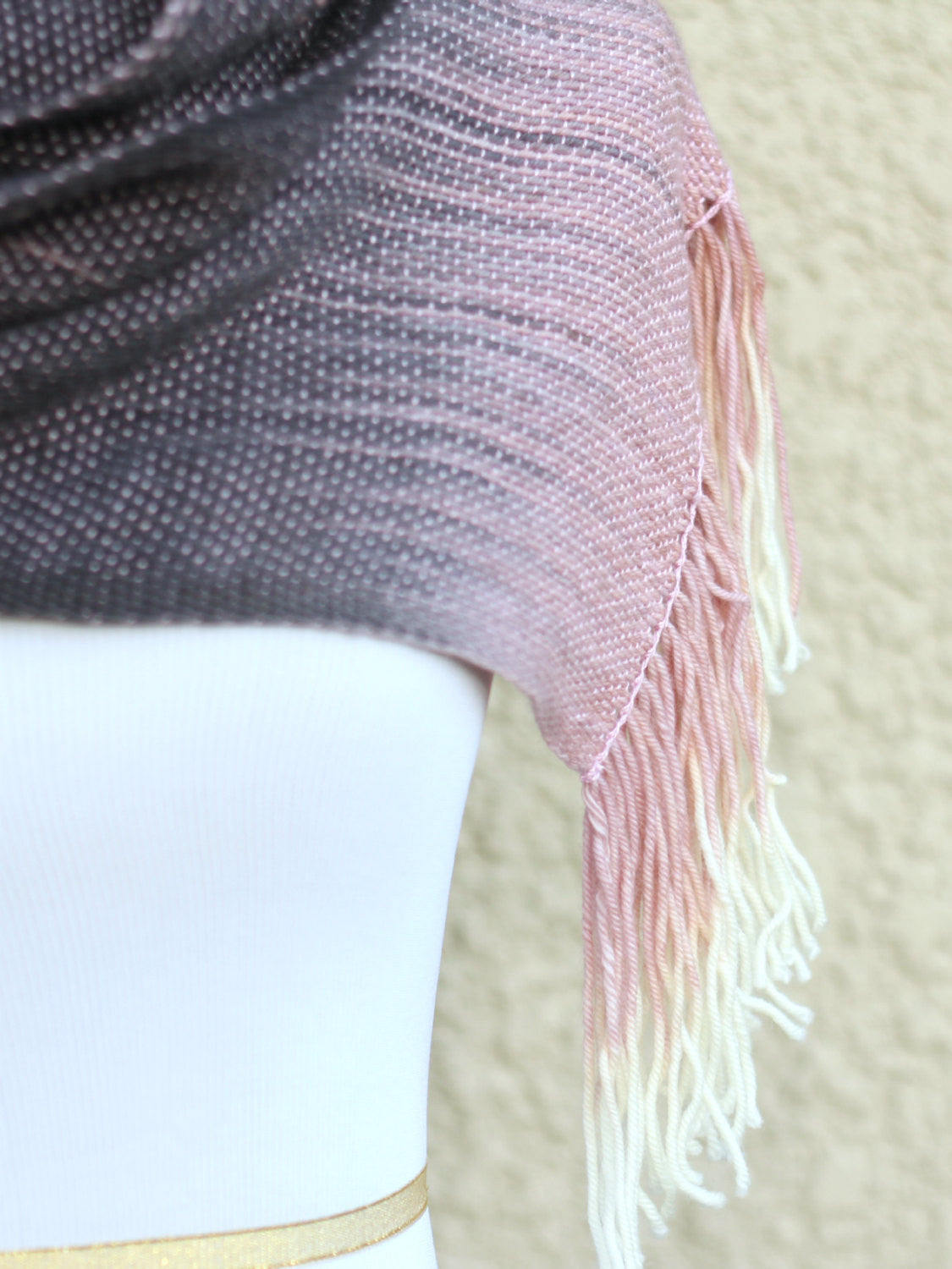 Hand woven long scarf gradient color pink cream dark grey blanket scarf with fringe