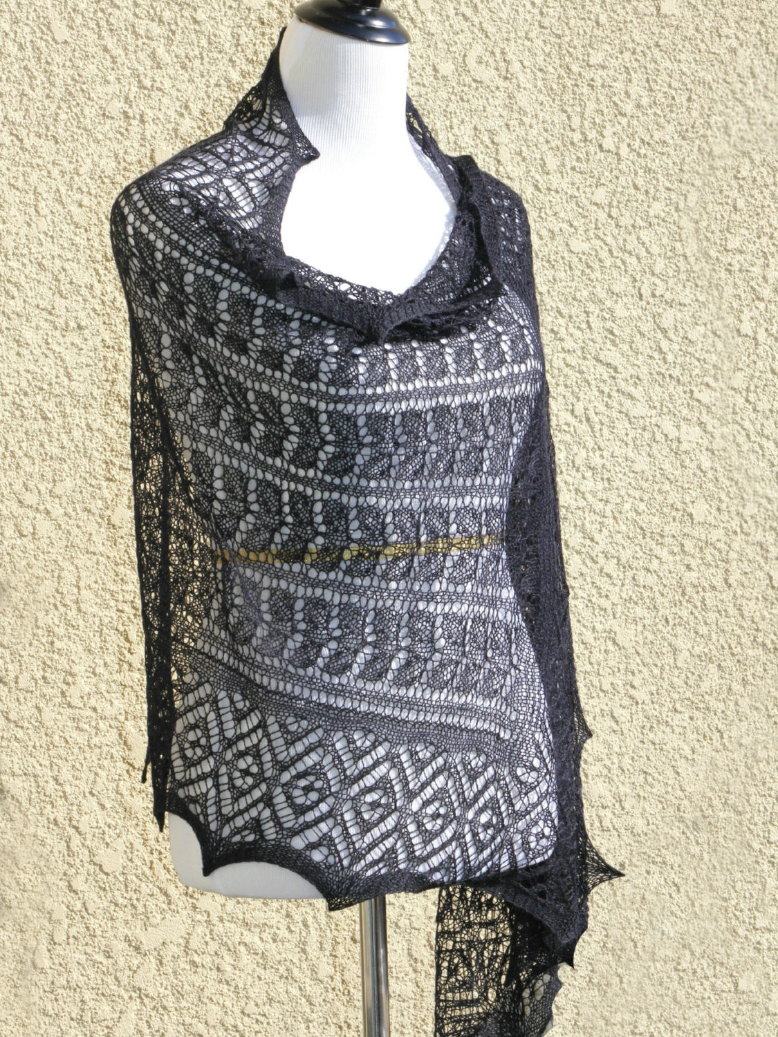 Black lace knit stole