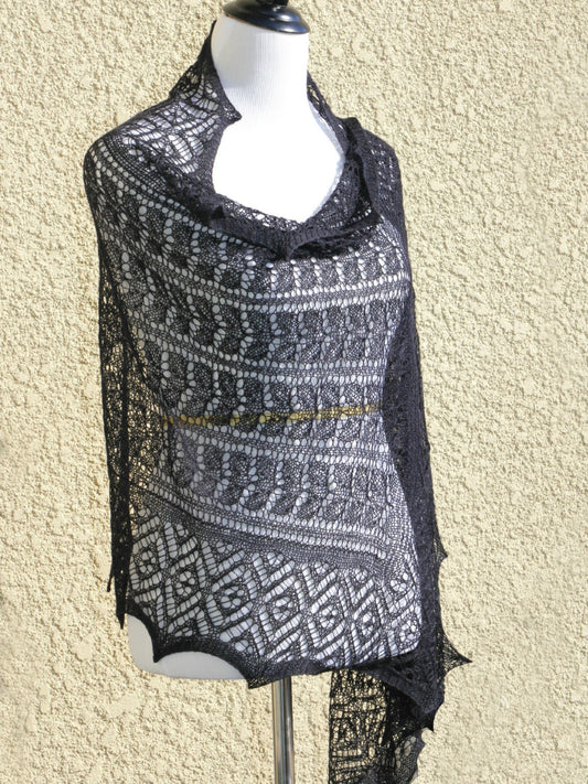 Black lace knit stole