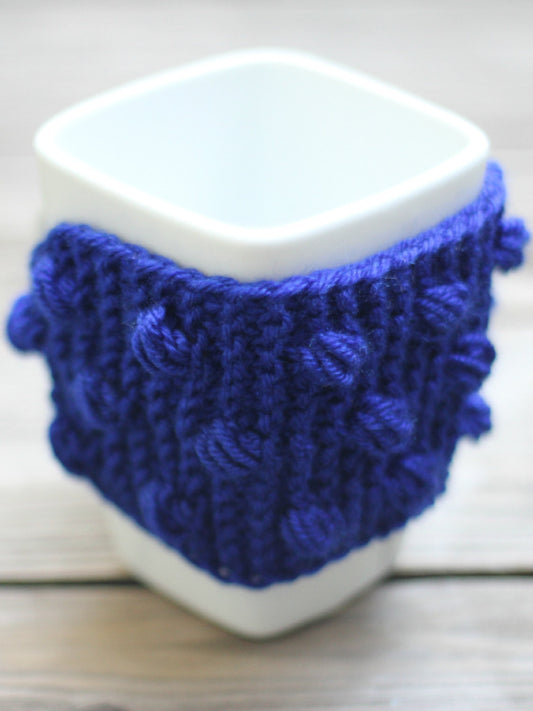 Knit mug cozy with nupps navy blue dark blue cup cozy, bobbles cup cozy knitted cup cozy