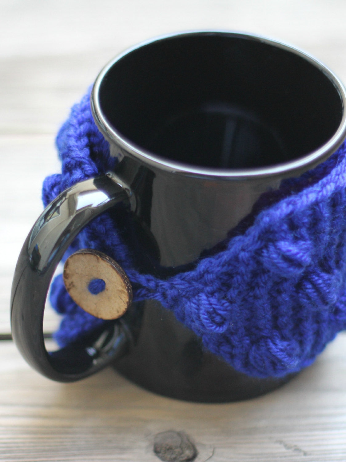 Knit mug cozy with nupps navy blue dark blue cup cozy, bobbles cup cozy knitted cup cozy