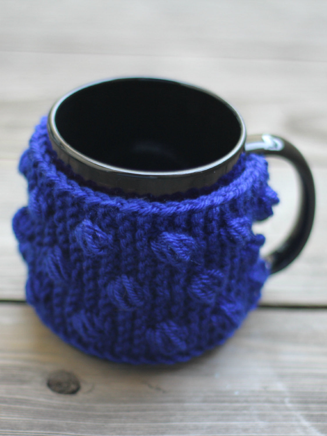 Knit mug cozy with nupps navy blue dark blue cup cozy, bobbles cup cozy knitted cup cozy