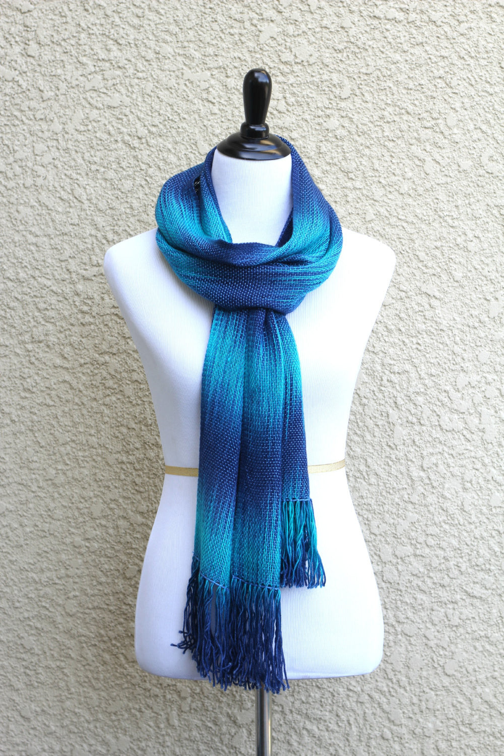 Woven scarf in blue and navy colors, gift for her