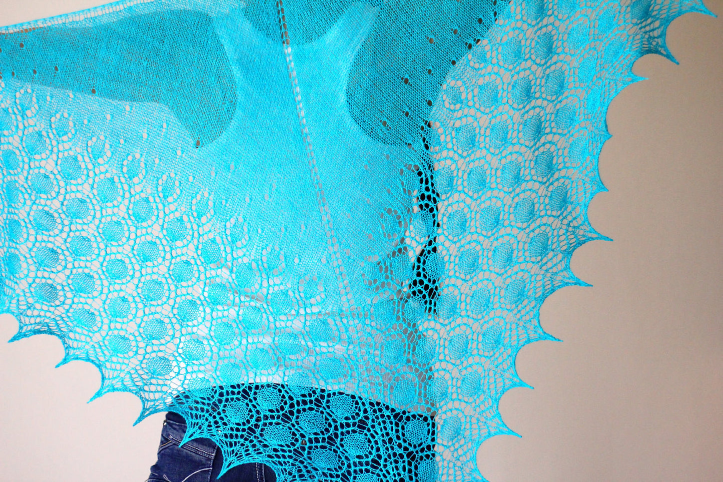 Knit shawl in turquoise color, lace shawl, gift for her (25 colors available)