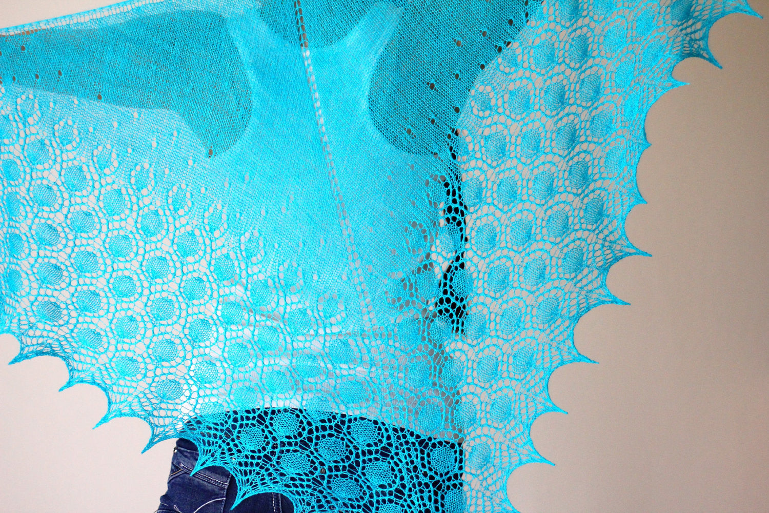 Knit shawl in turquoise color, lace shawl, gift for her (25 colors available)