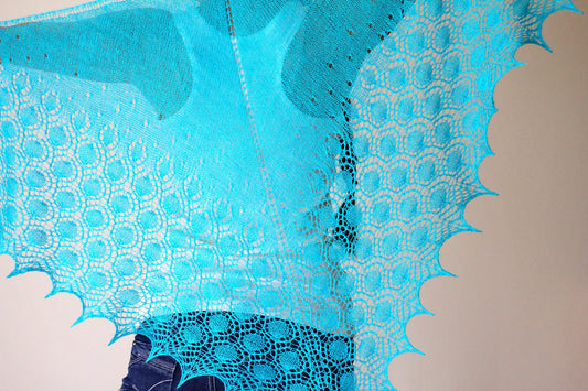 Knit shawl in turquoise color, lace shawl, gift for her (25 colors available)
