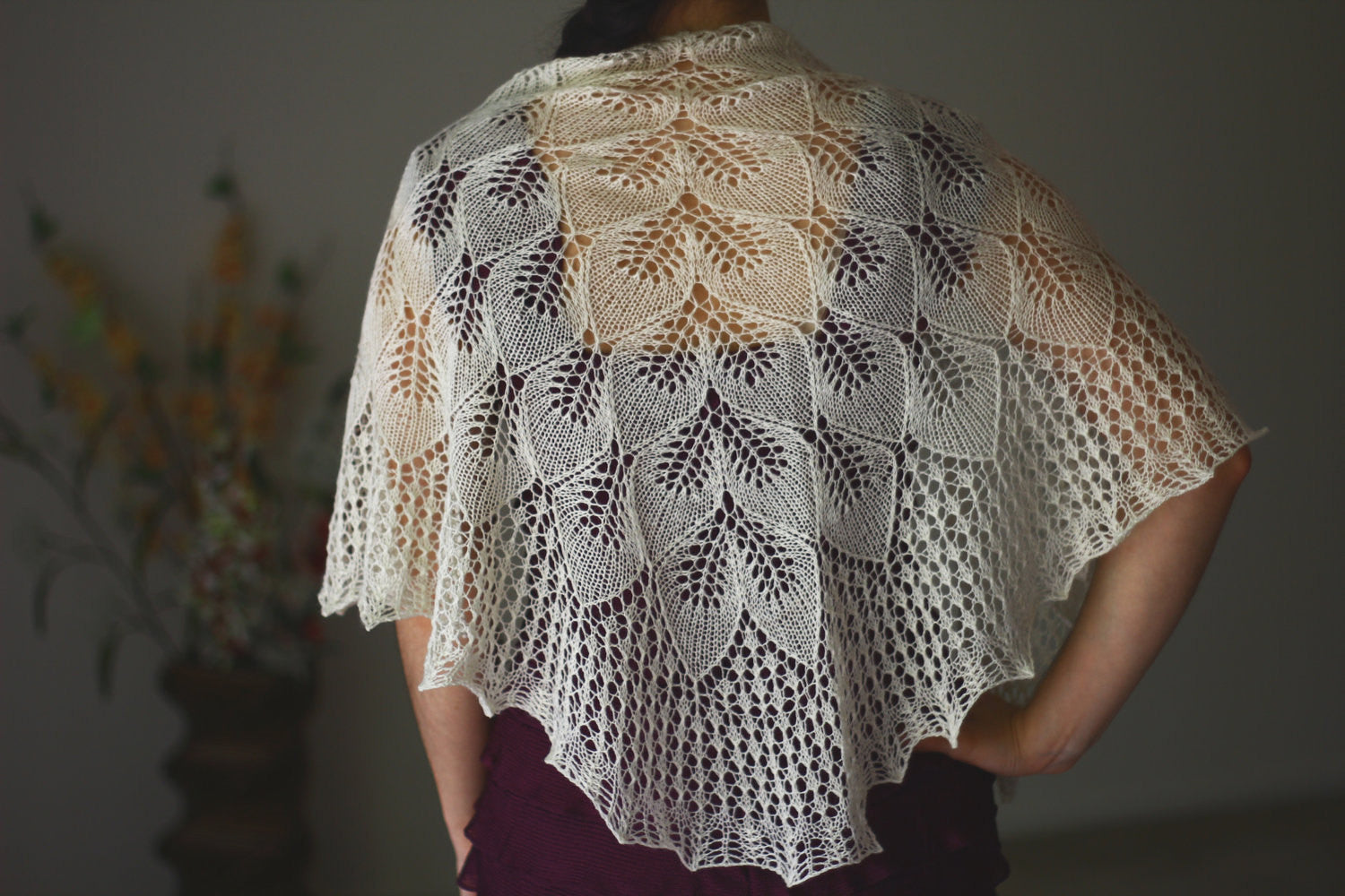 Knitted lace white shawl