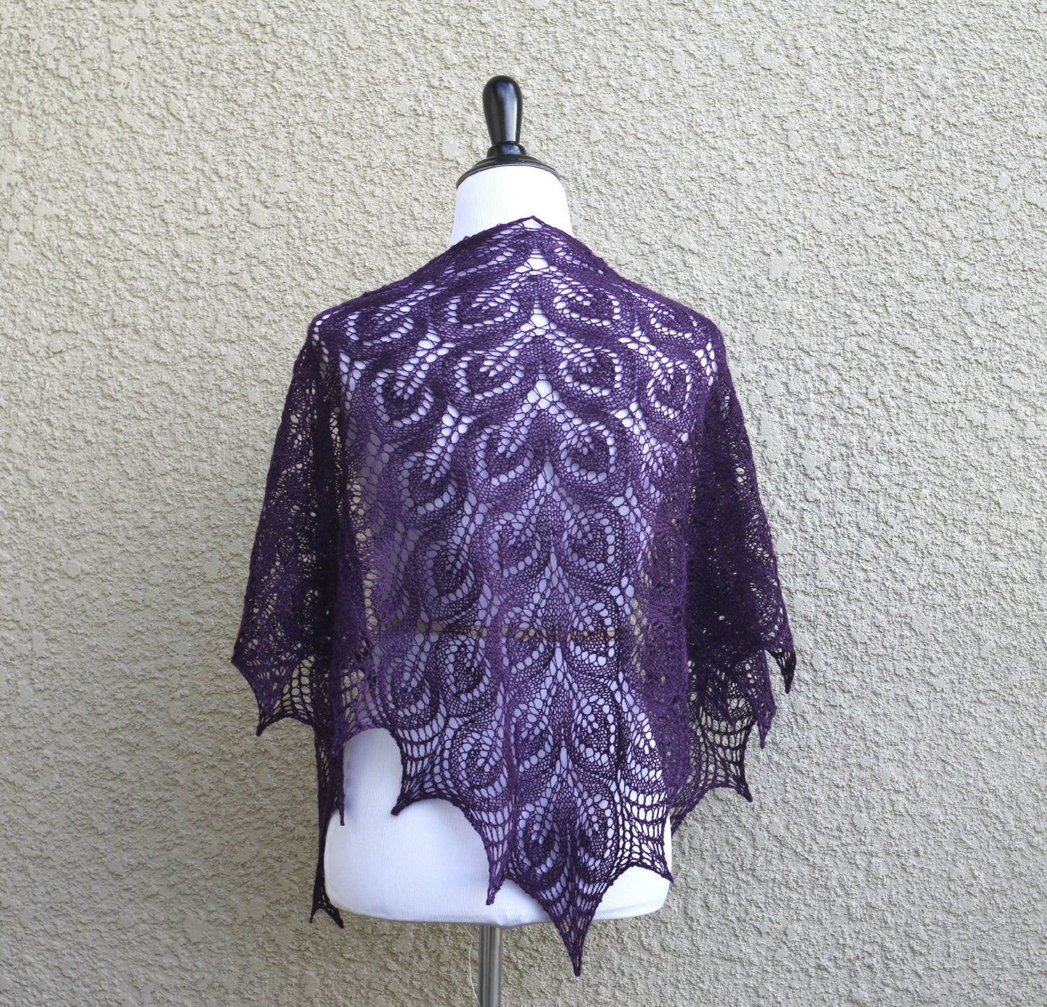 Knit shawl in purple color, lace shawl, gift for her