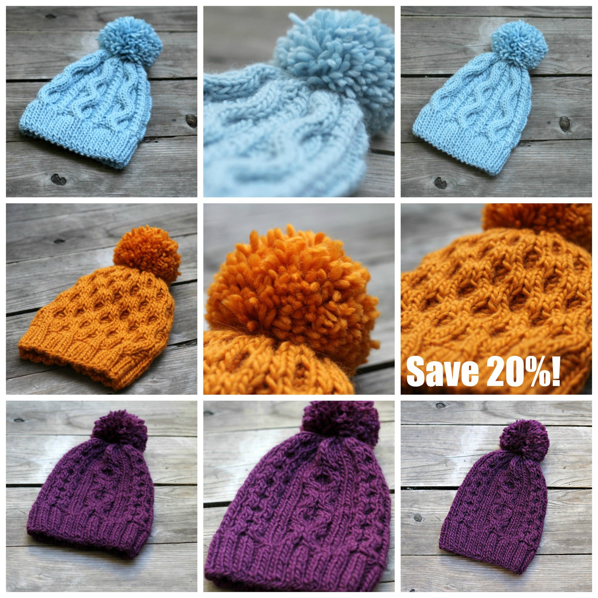 Knitting patterns - 3 knitted hat patterns bundle
