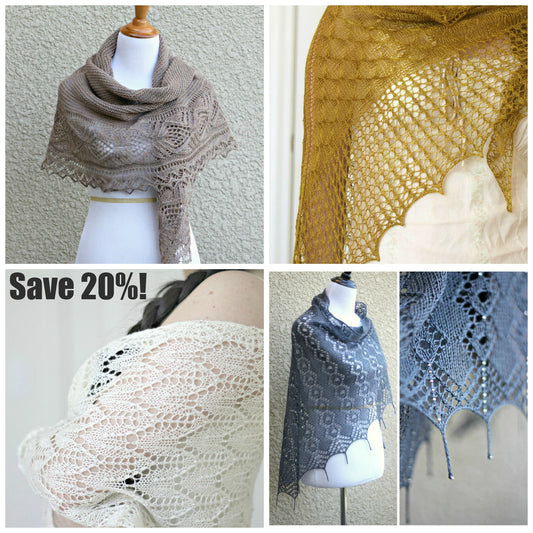 Knitting patterns - 4 knit shawl patterns bundle