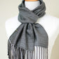 Woven scarf in silver color with twill pattern, long scarf with fringe