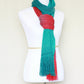 Woven scarf in teal and red colors, gift for her