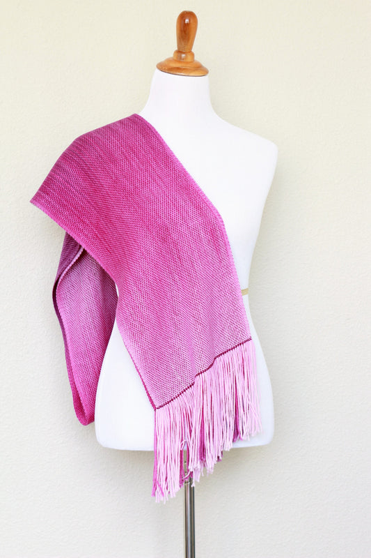 Hand woven scarf in purple pink colors