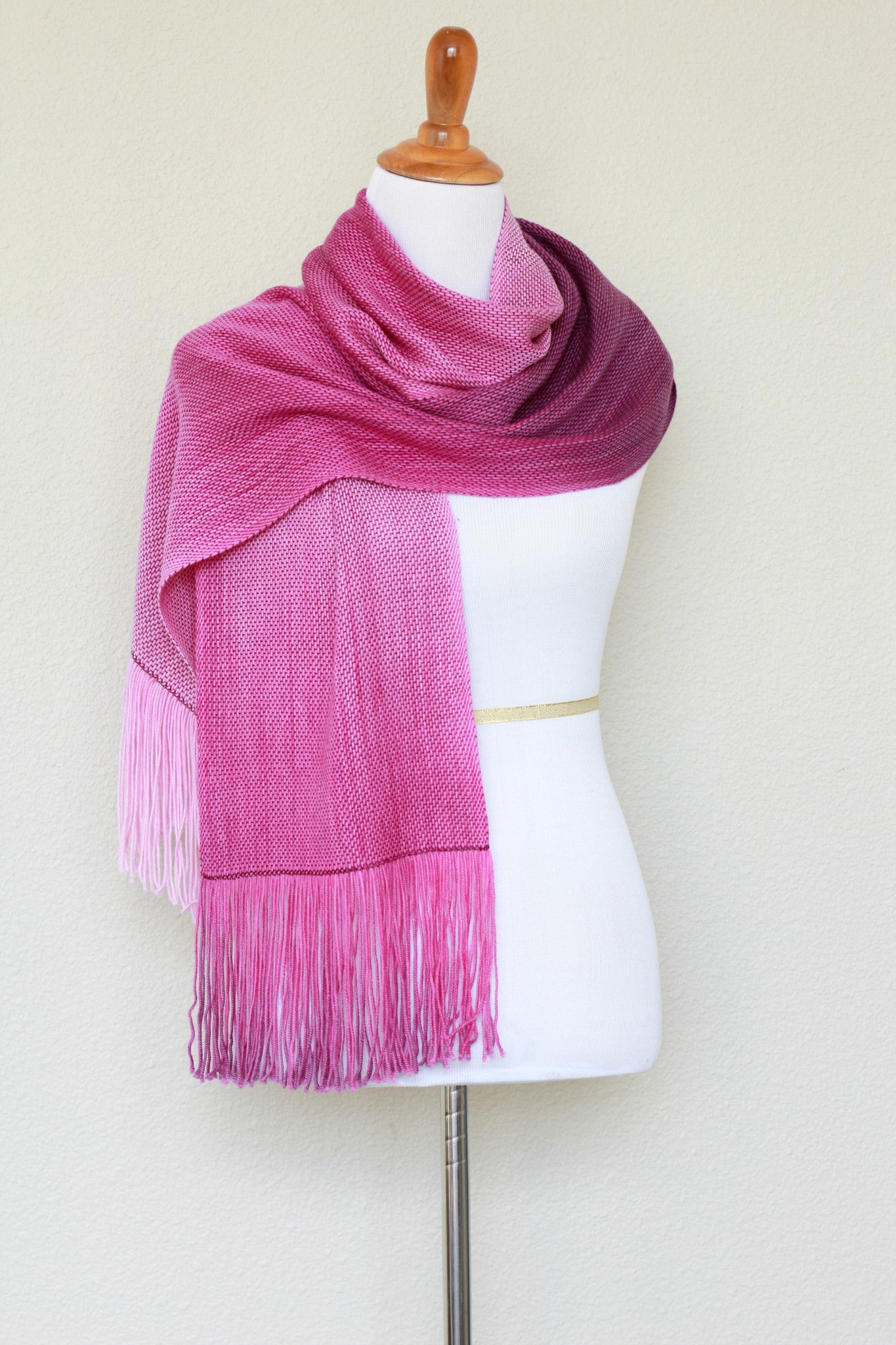 Hand woven scarf in purple pink colors