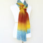 Woven long scarf gradient color blue red yellow long with fringe