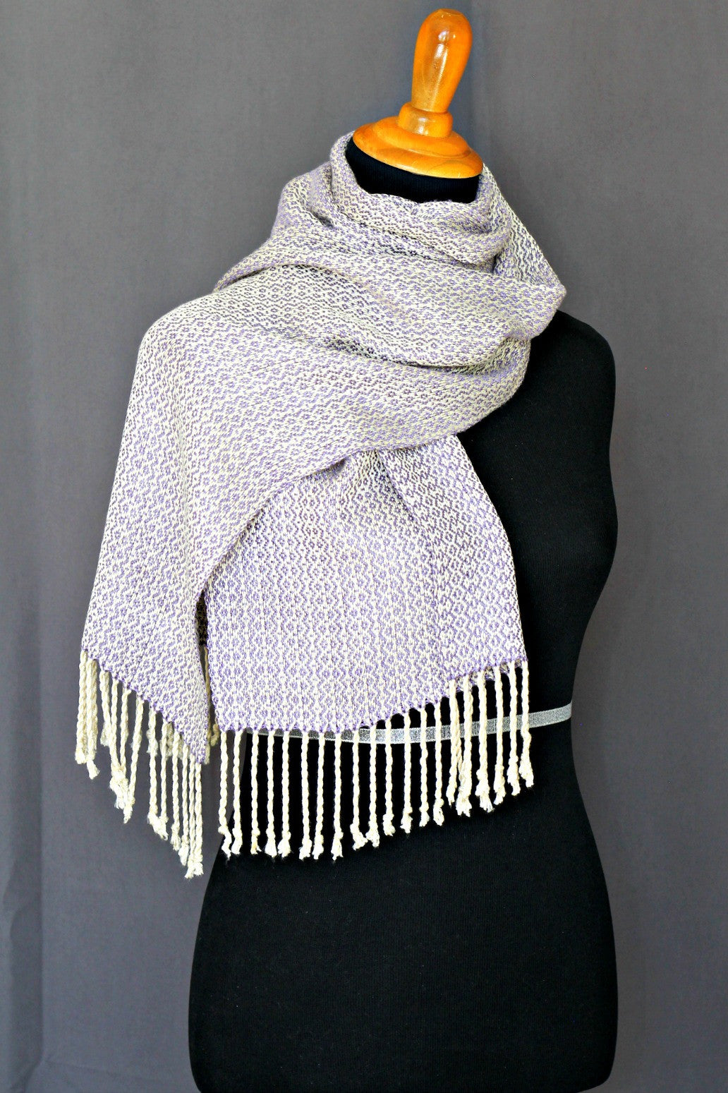 Woven scarf in violet colors, bamboo scarf, summer scarf, long scarf with fringe