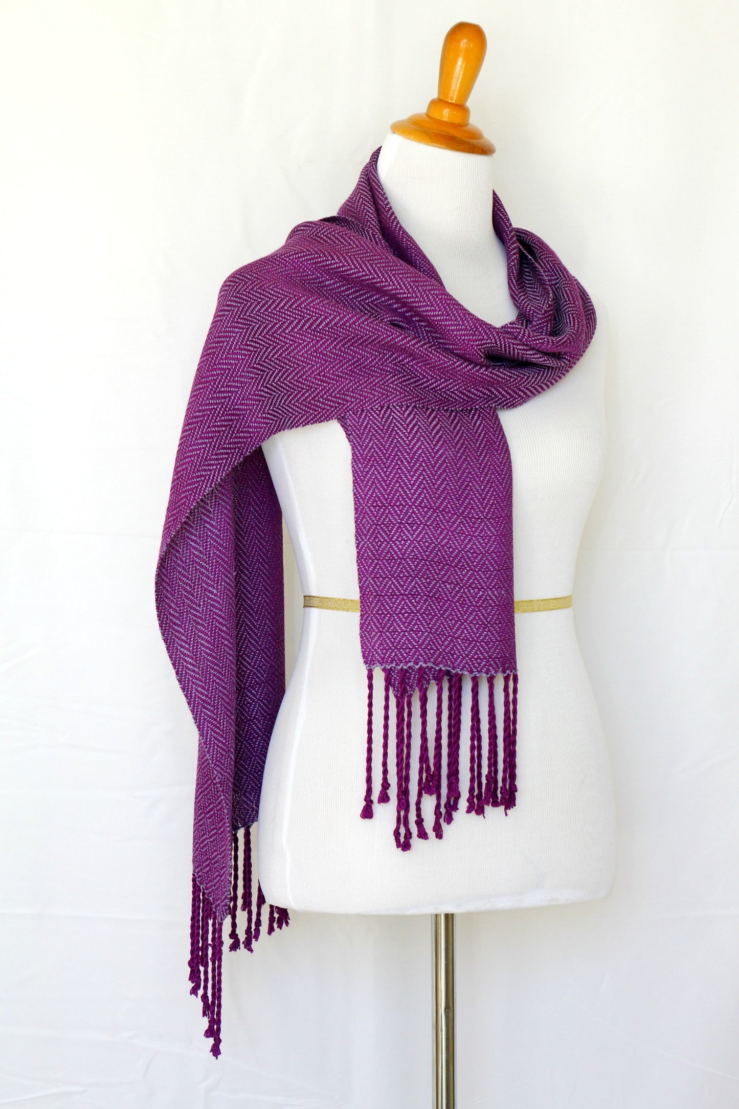 Woven scarf in purple colors, bamboo scarf, summer scarf, long scarf with fringe