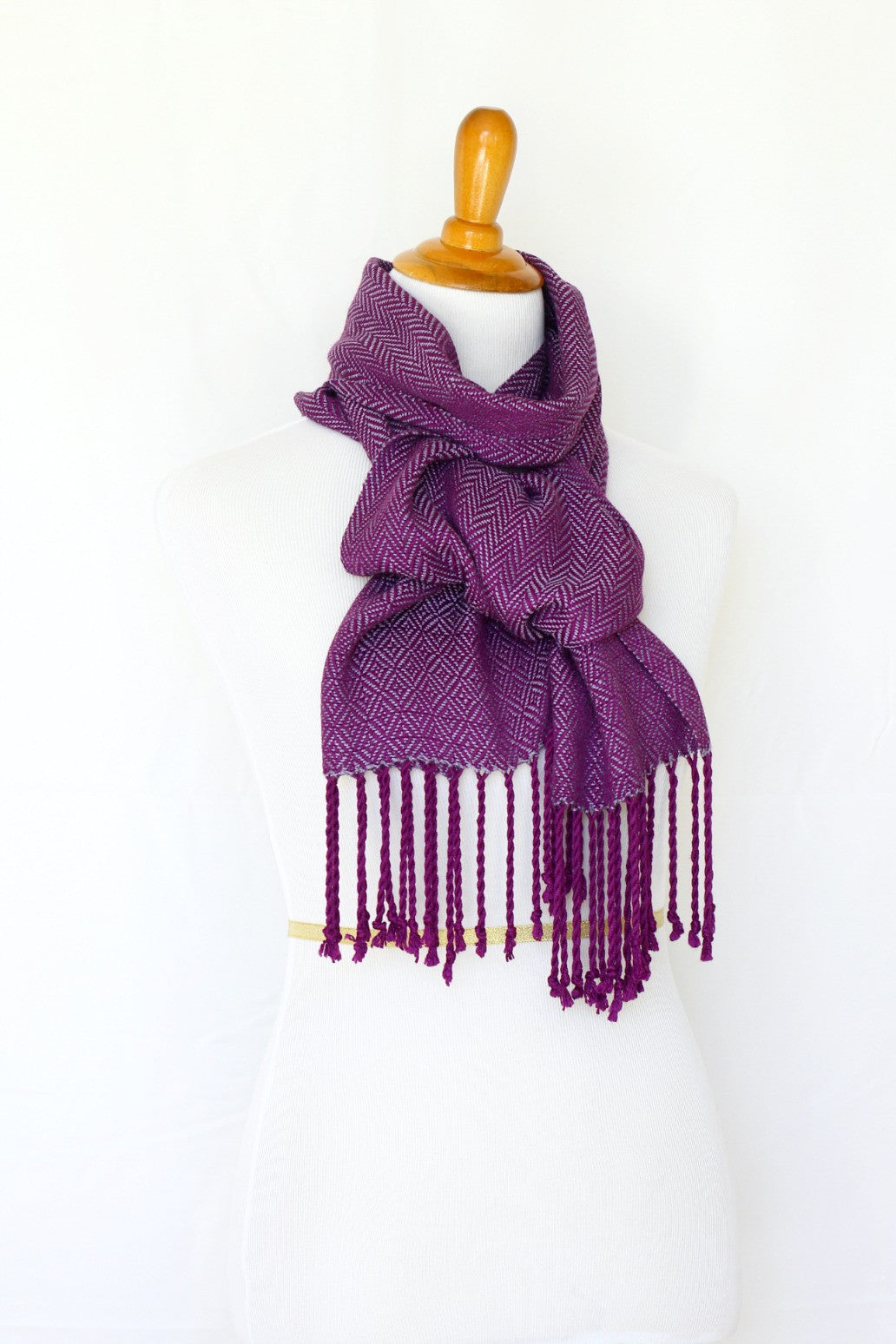 Woven scarf in purple colors, bamboo scarf, summer scarf, long scarf with fringe