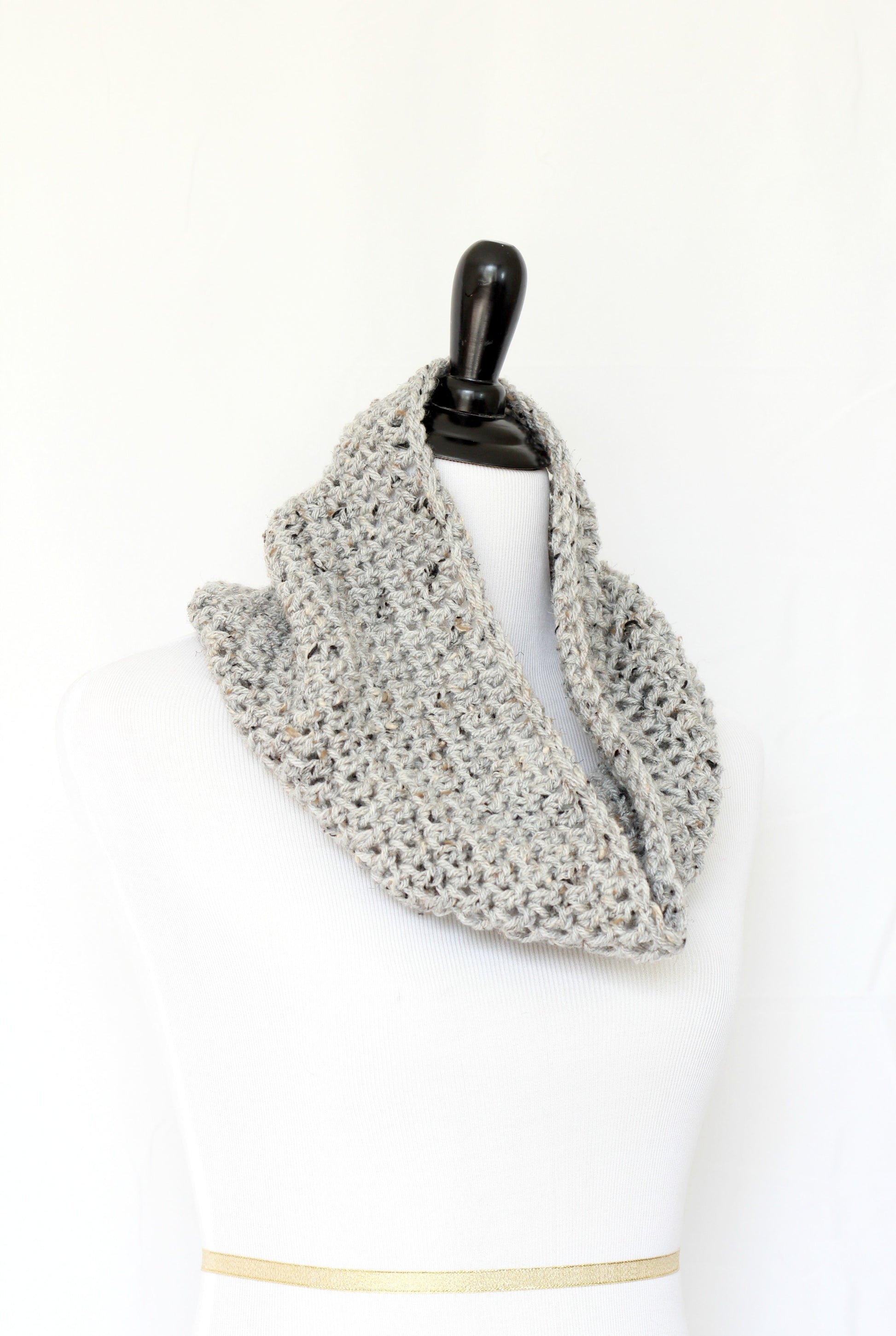 Crochet infinity scarf in grey color, chunky cowl