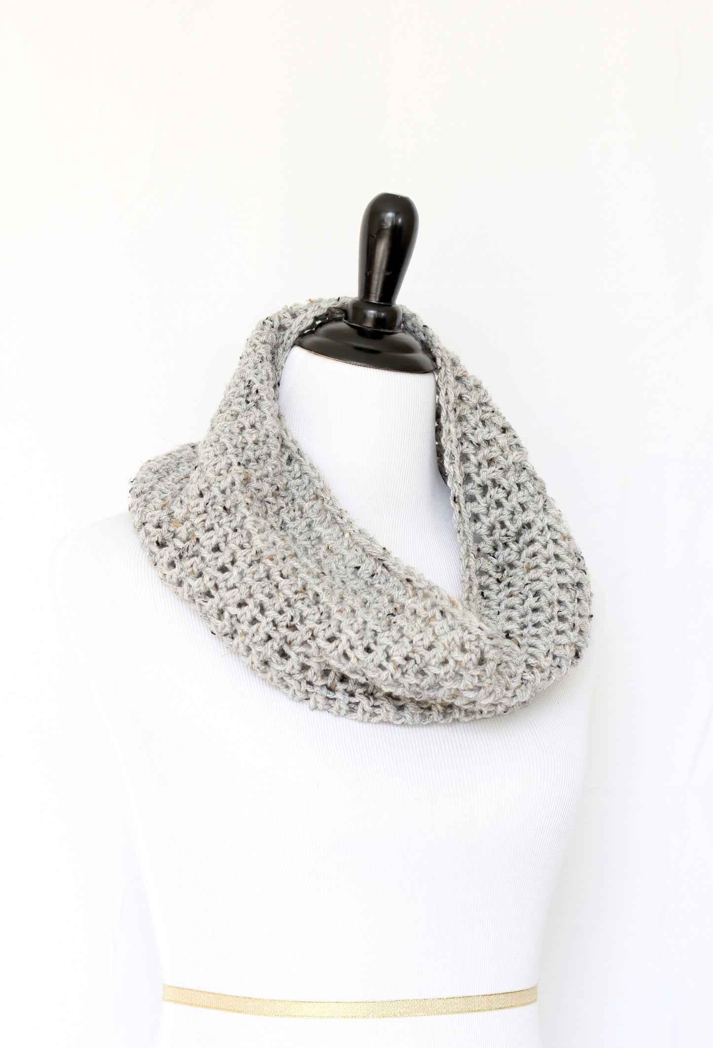 Crochet infinity scarf in grey color, chunky cowl