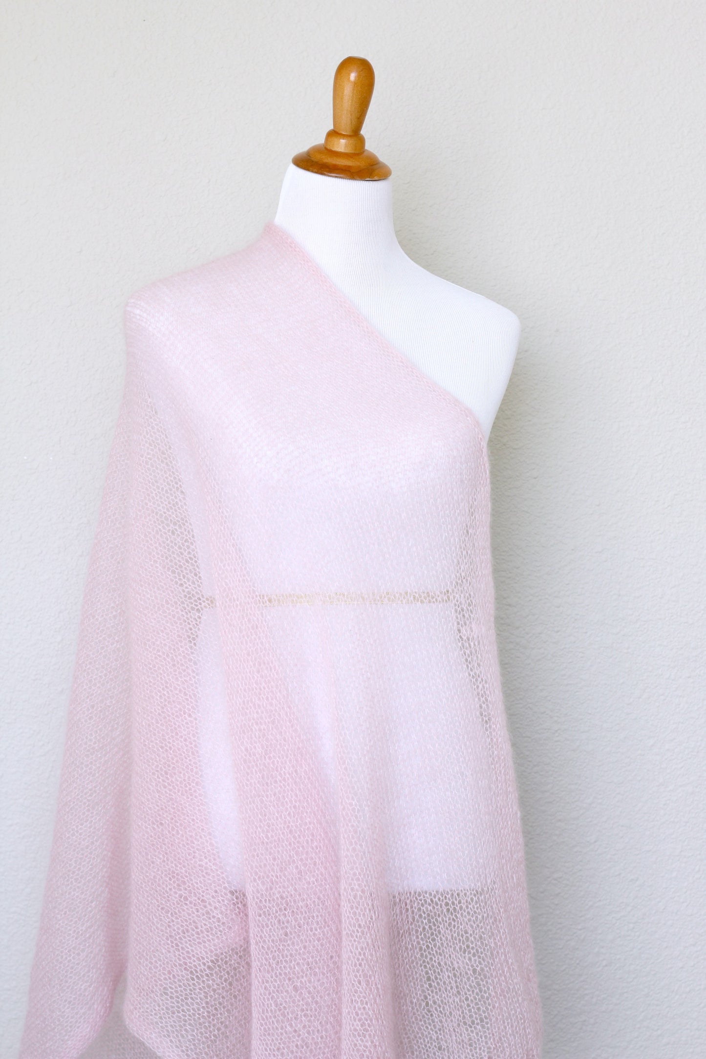 Knit shawl in silk mohair blend in soft pink color