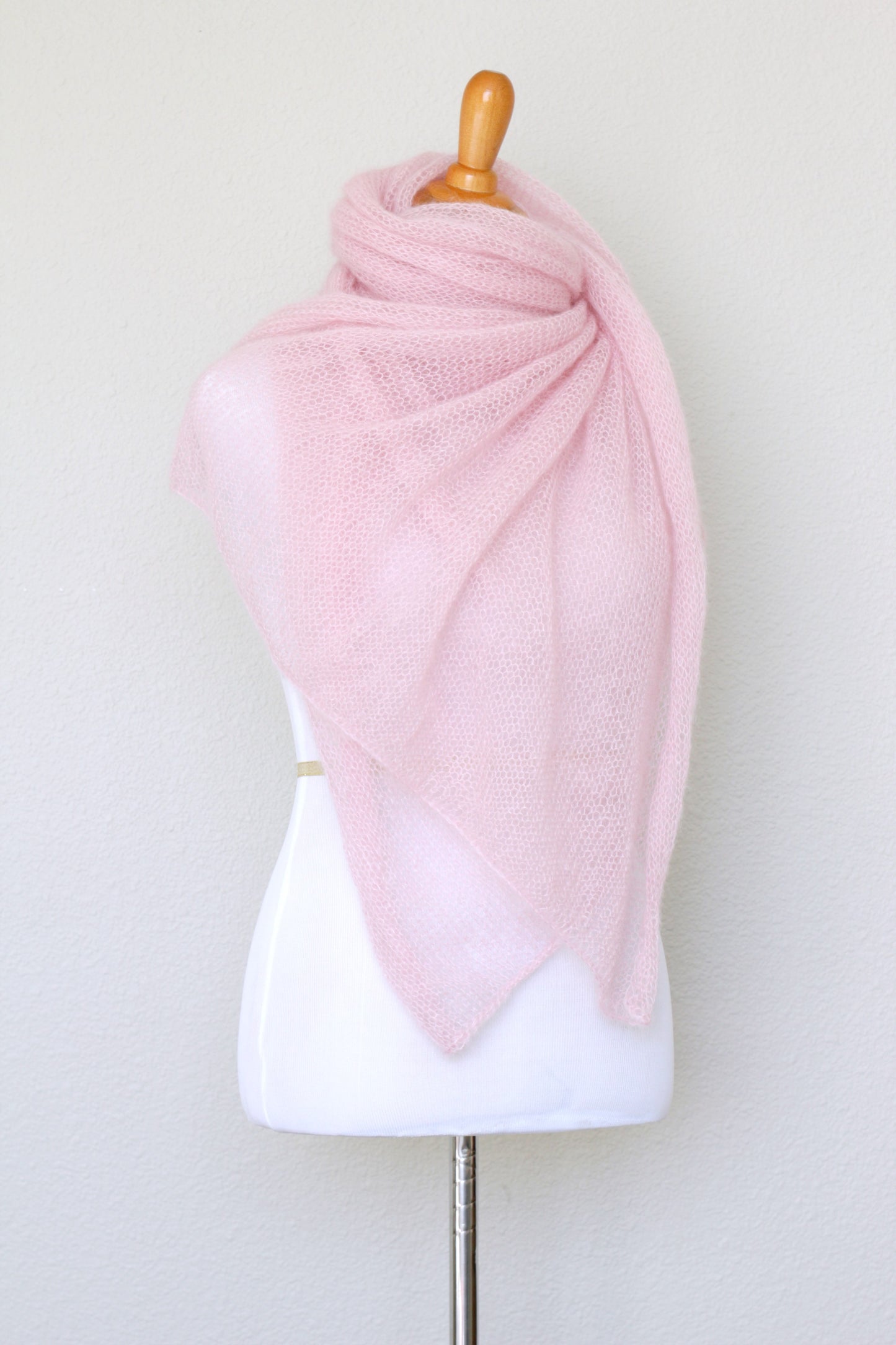 Knit shawl in silk mohair blend in soft pink color