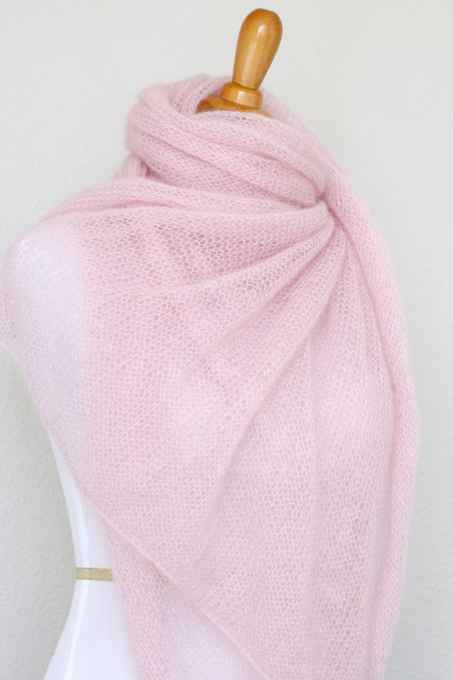 Knit shawl in silk mohair blend in soft pink color