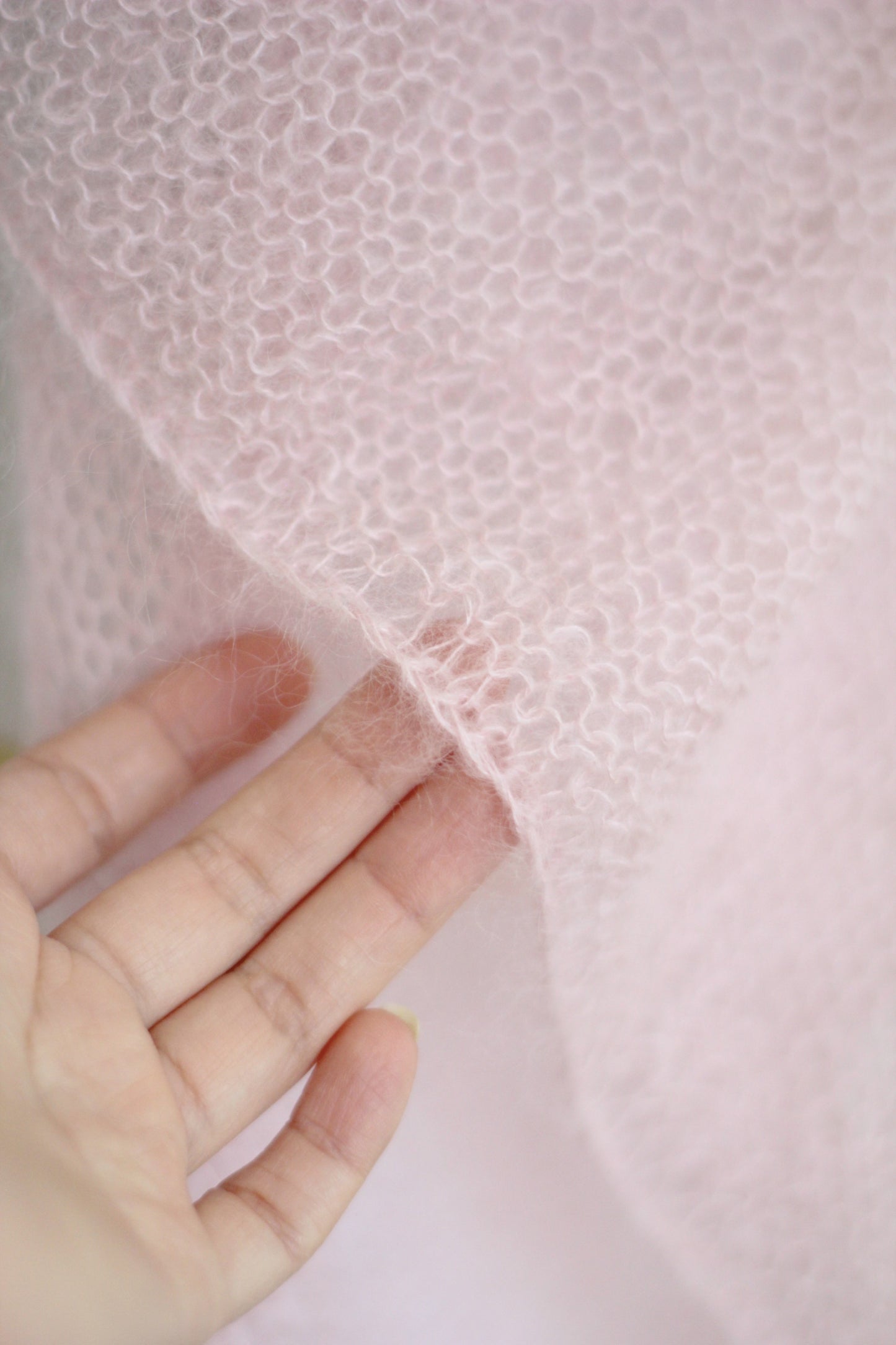 Knit shawl in silk mohair blend in soft pink color