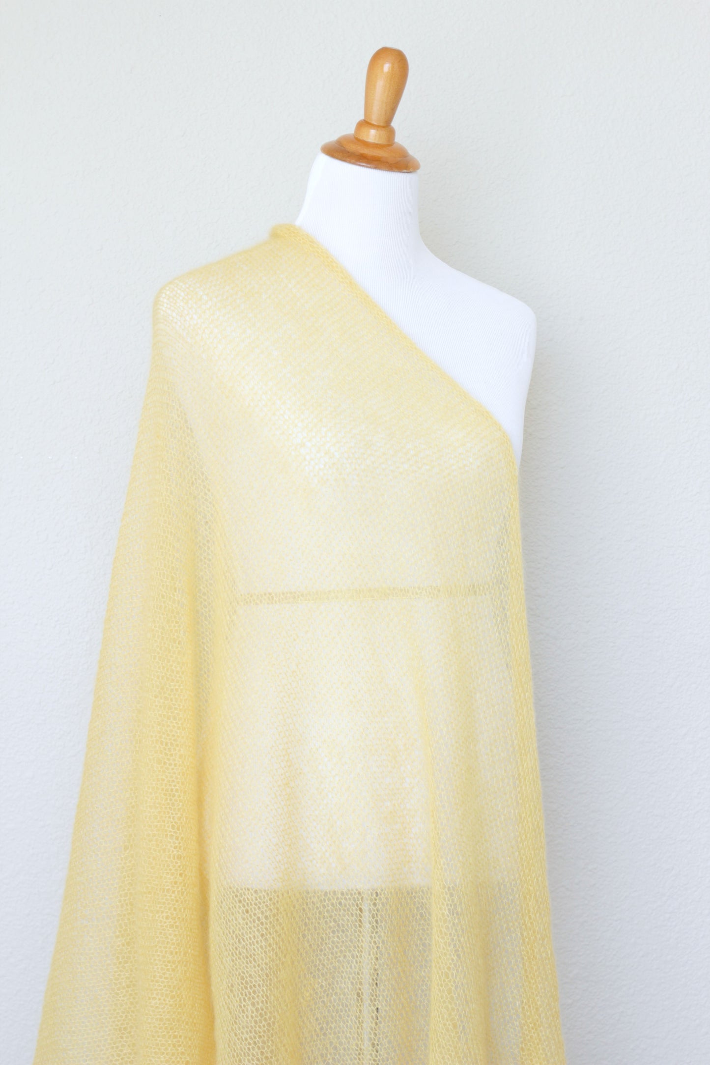 Knit wrap in silk mohair blend in yellow color