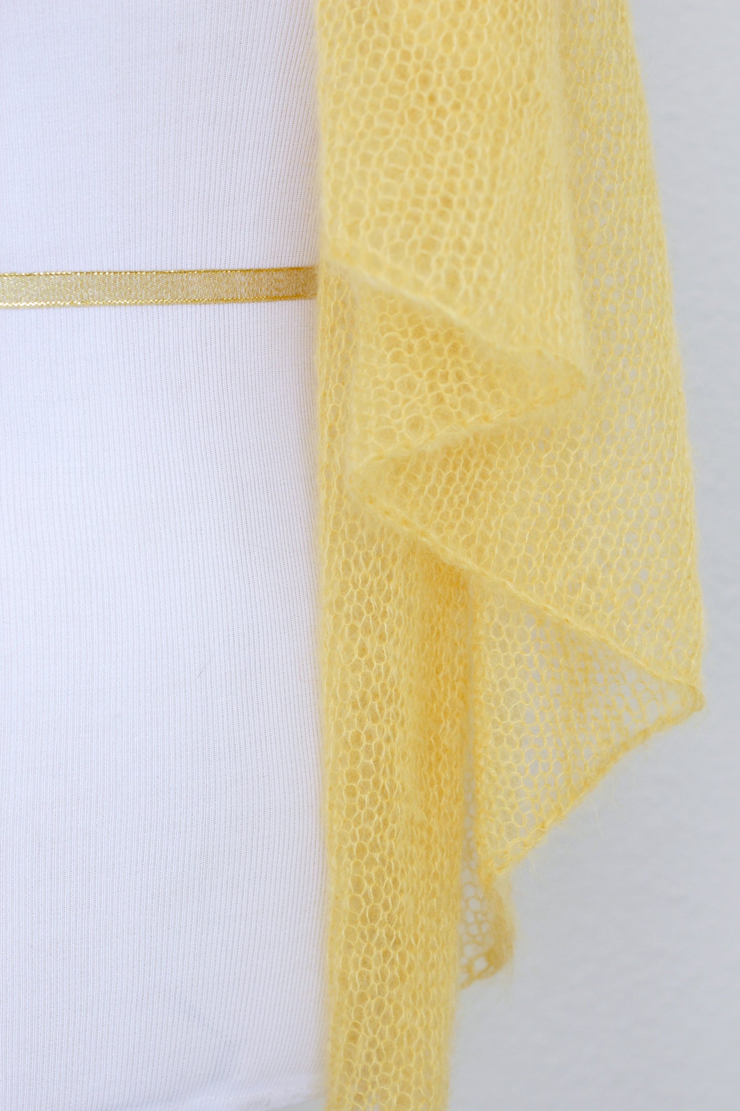 Knit wrap in silk mohair blend in yellow color