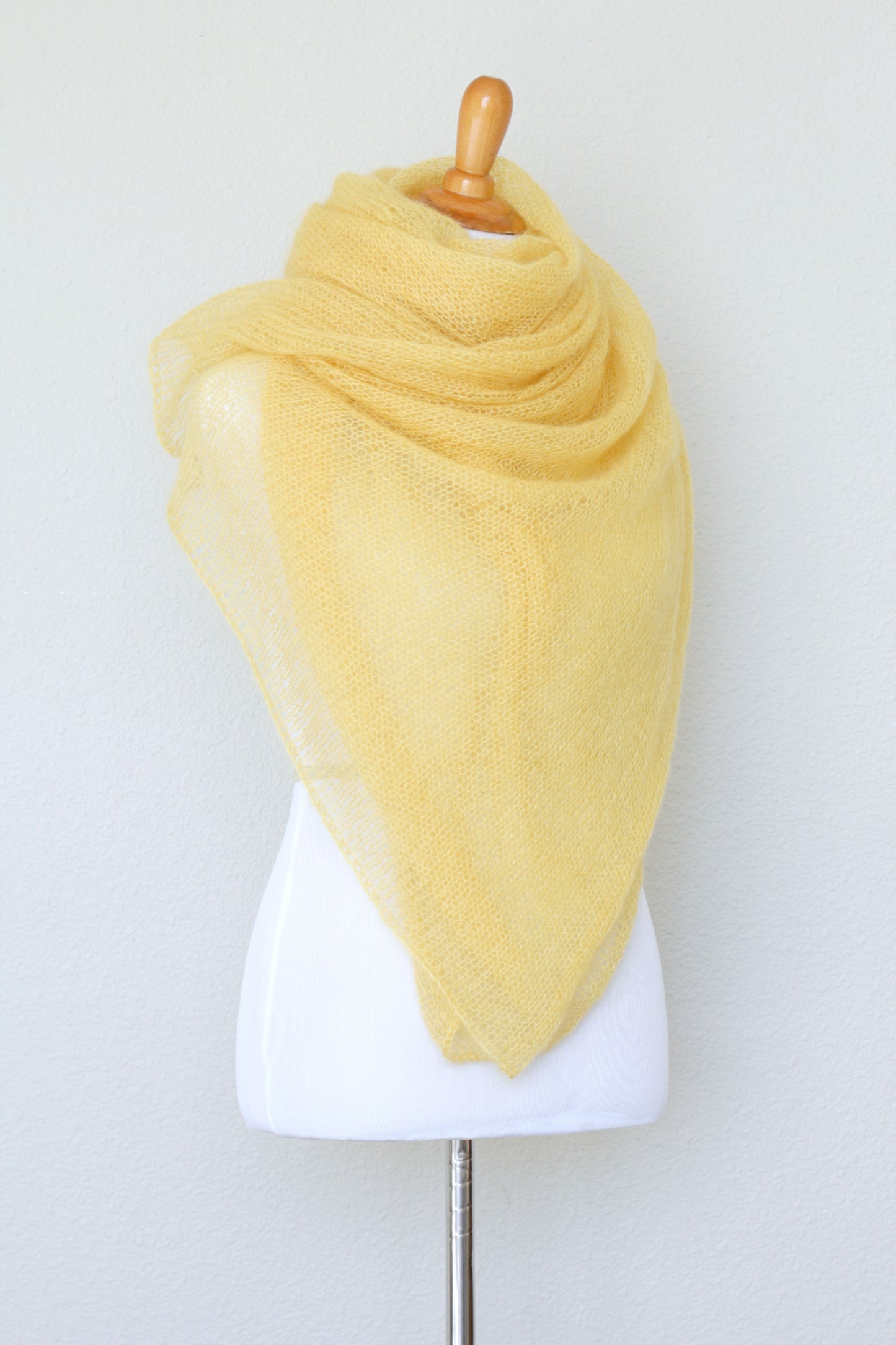 Knit wrap in silk mohair blend in yellow color