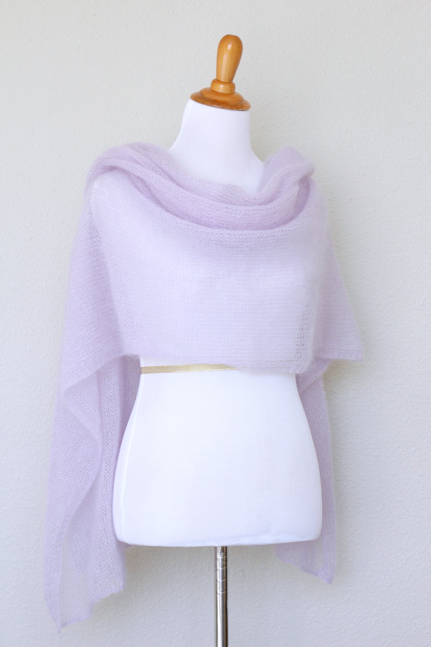 Knit wrap in silk mohair blend in lavender color