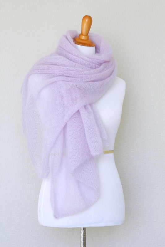 Knit wrap in silk mohair blend in lavender color