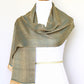 Woven scarf in gold and teal colors with twill pattern, Eucalyptus scarf with fringe