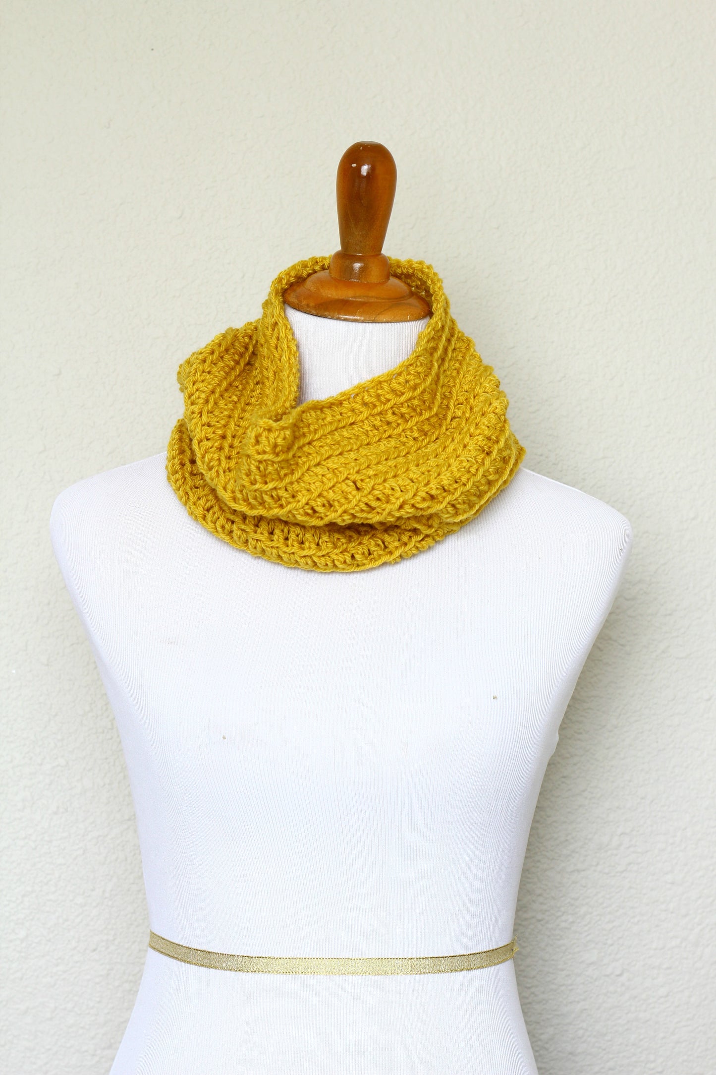 Crochet infinity scarf in mustard color, chunky cowl - 12 colors available
