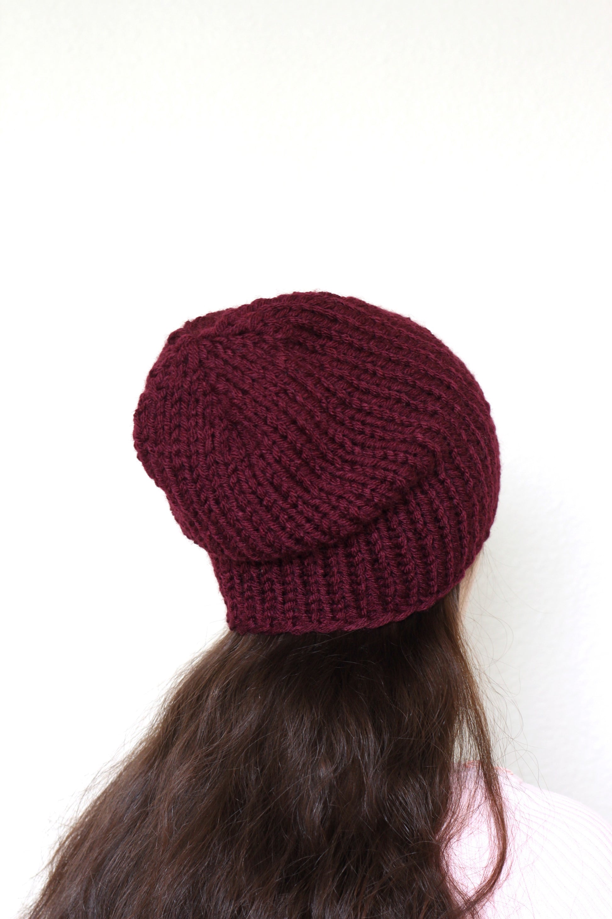 Beanie hat, knit hat, slouchy hat, knit beanie in burgundy color