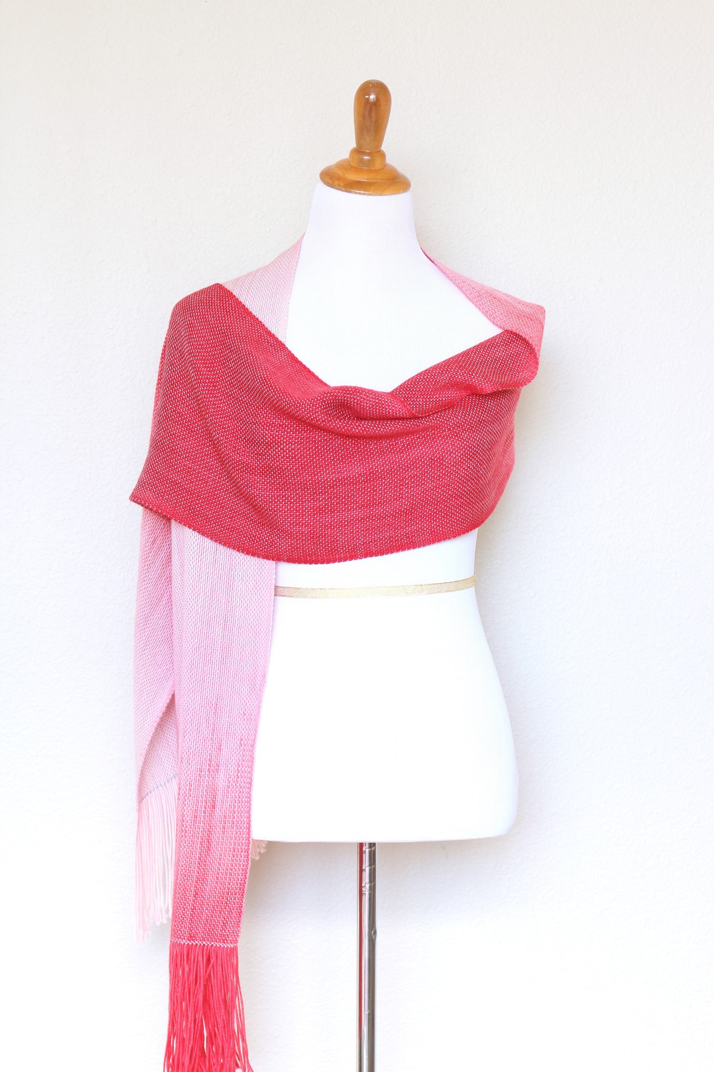 Handwoven scarf in dark and light pink shades, women scarf