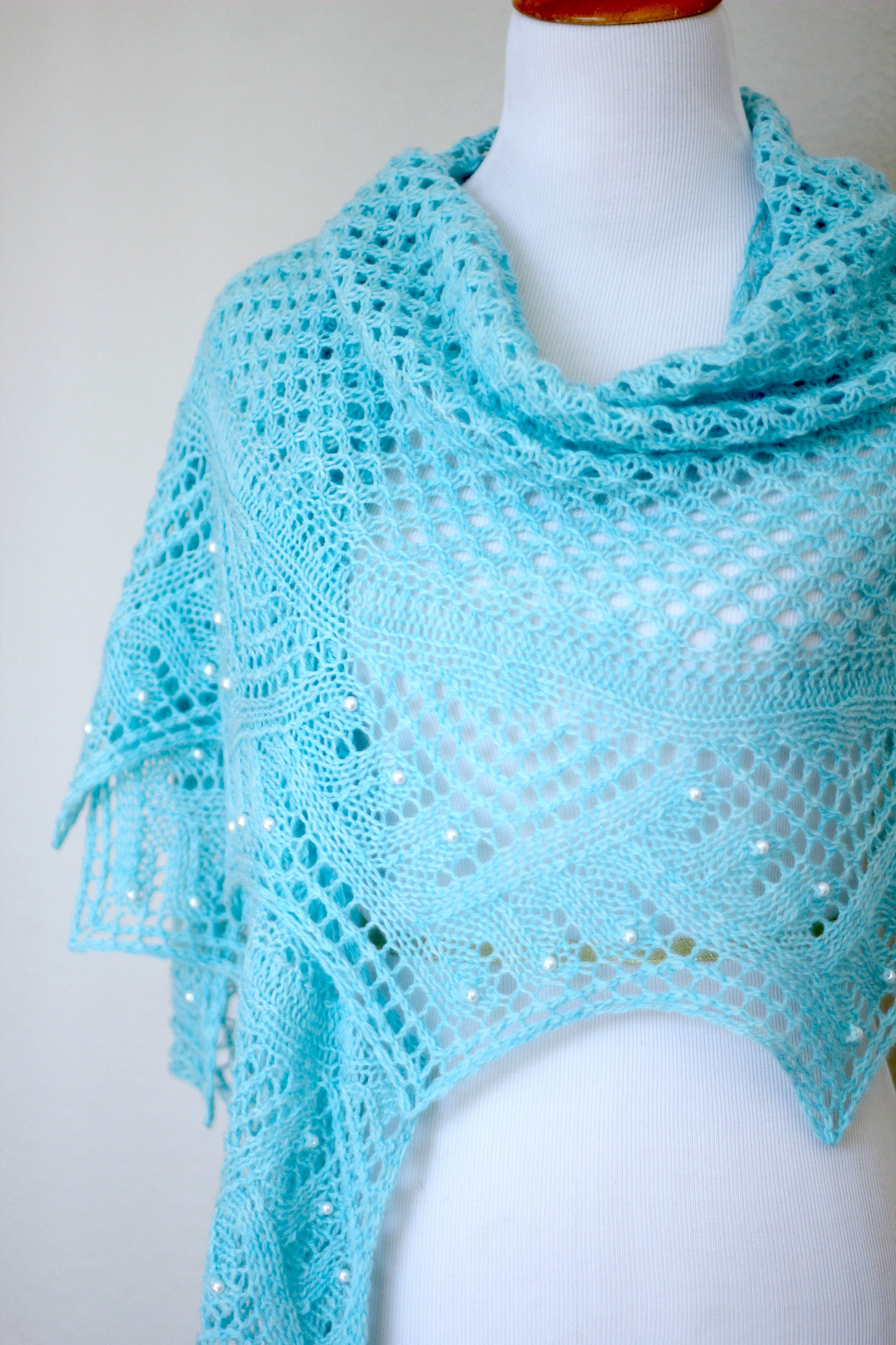 Hope Shawl, hand knitted lace popular shawl, merino shawl with freshwater pearls