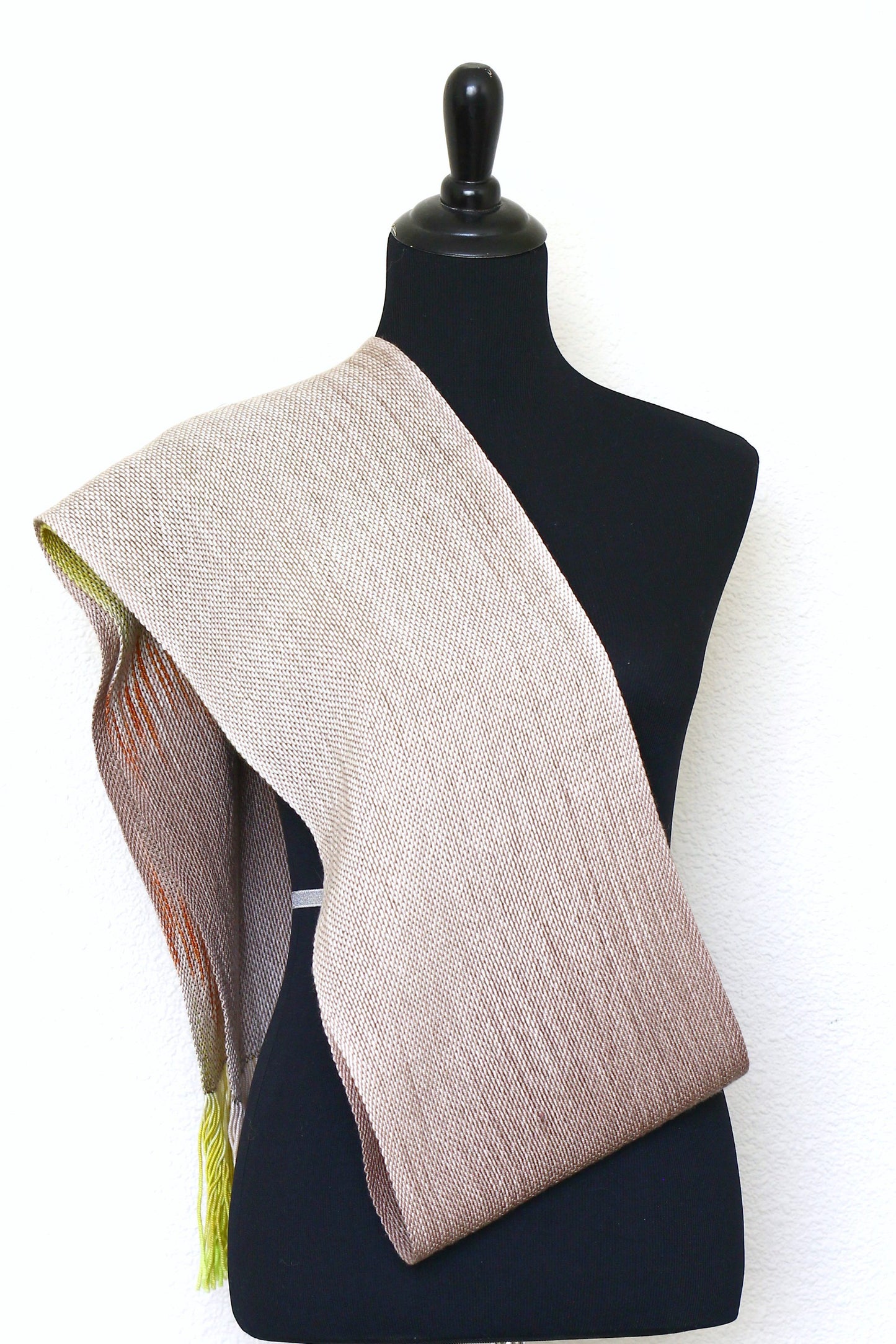 Woven scarf in beige and citron green colors, gift for her, gift for him