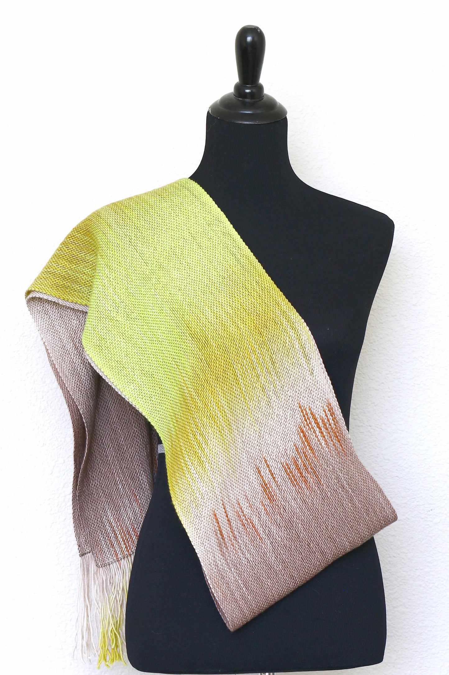 Woven scarf in beige and citron green colors, gift for her, gift for him